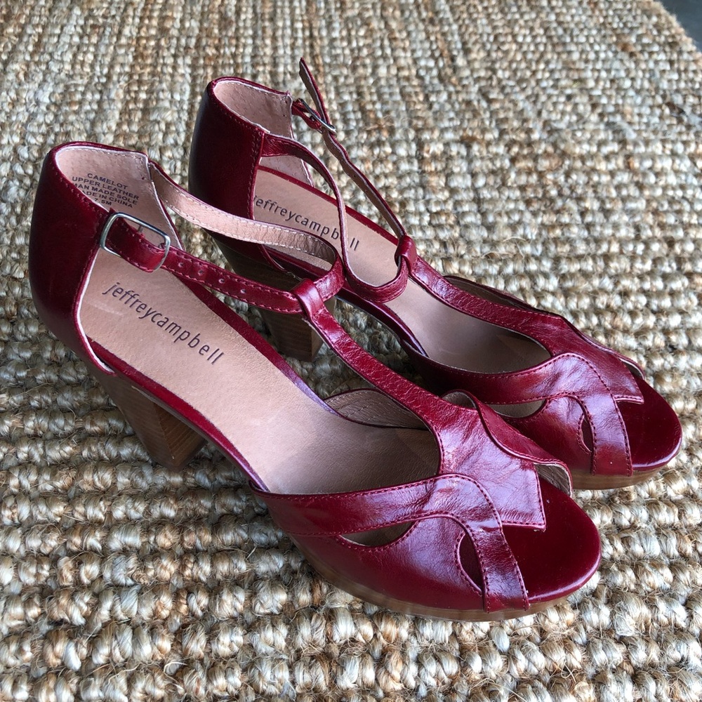 Jeffrey Campbell Burgundy T-Strap Heels